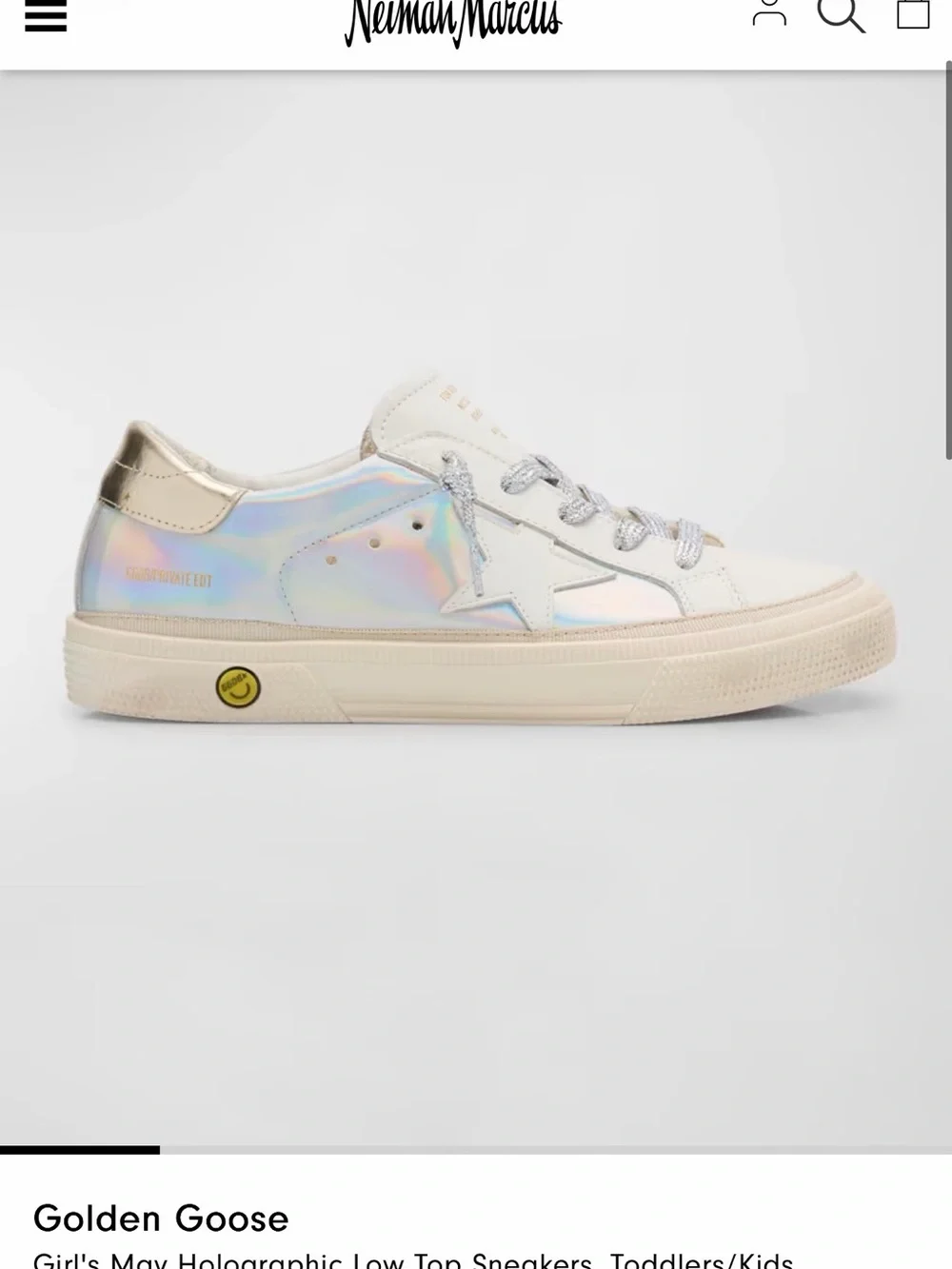 Golden Goose May Kids Holographic Silver & White Low-Top Sneakers size 35